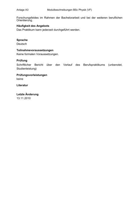 Anlage A3: Modulbeschreibungen BSc Physik VF - Fachbereich ...