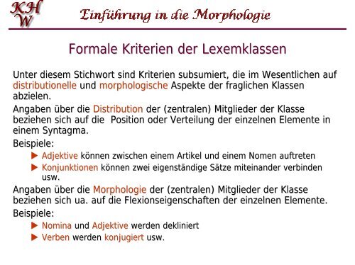 Morphologie: Lexemklassen