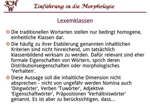 Morphologie: Lexemklassen