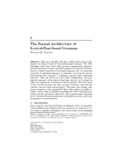 The Formal Architecture of Lexical-Functional Grammar