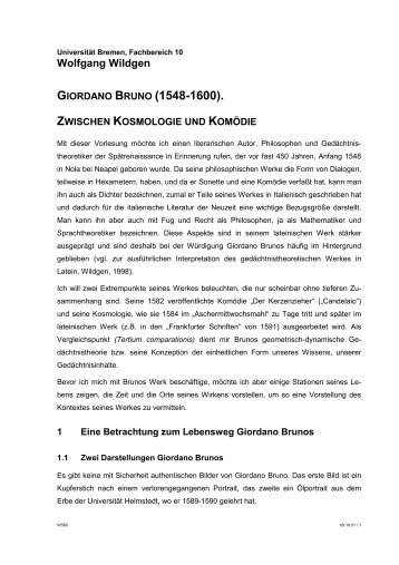 giordano bruno (1548-1600). - Fachbereich 10 - Universität Bremen