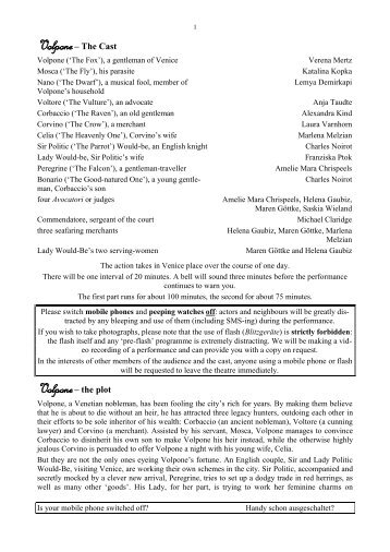 Volpone– The Cast Volpone– the plot