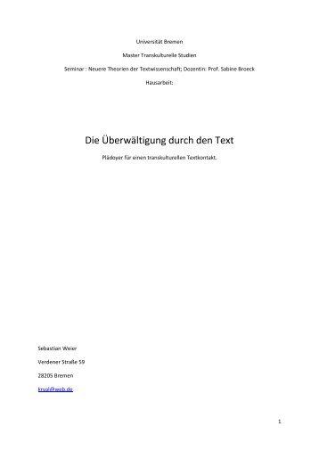 Die Überwältigung durch den Text - Universität Bremen