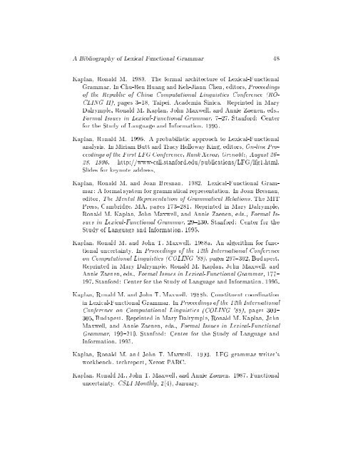 A Bibliography of Lexical Functional Grammar (LFG)