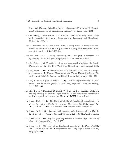 A Bibliography of Lexical Functional Grammar (LFG)