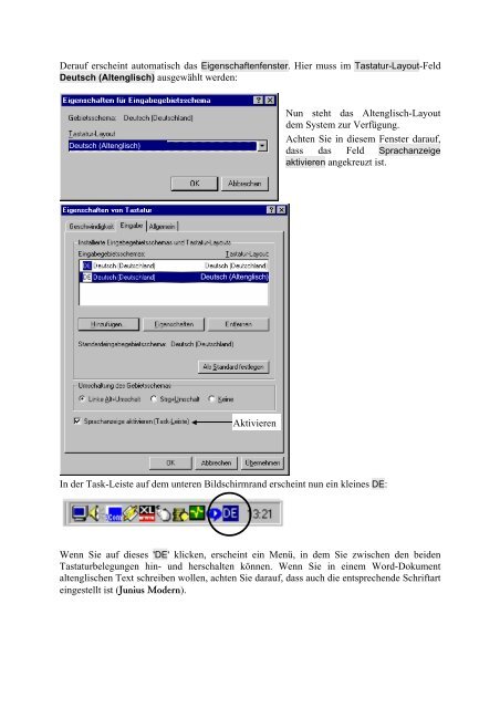 Tastaturbelegung für Altenglisch (Zeichensatz Junius Modern)