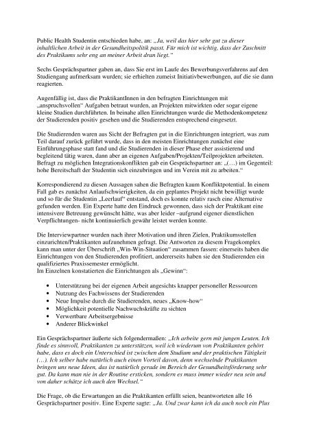 Evaluation Praxissemester B.A. Public Health - Fachbereich 11 ...