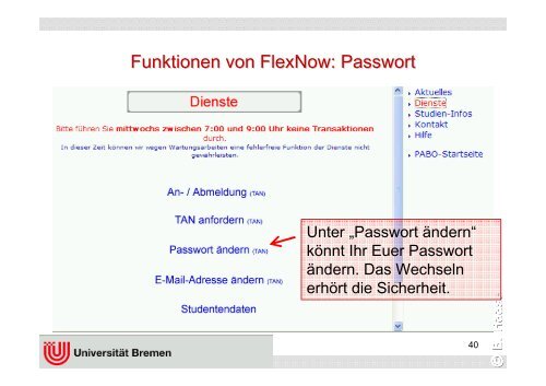Funktionen von FlexNow: TAN anfordern - Universität Bremen