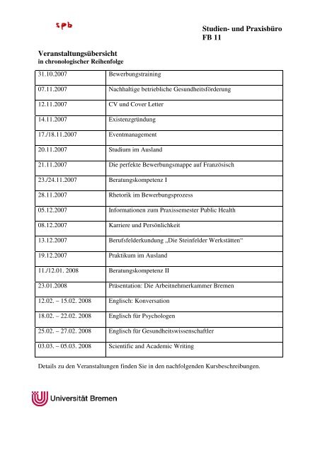 Semesterbegleitprogramm Wintersemester 2007/2008