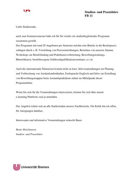 Studienbegleitprogramm Sommersemester 2007