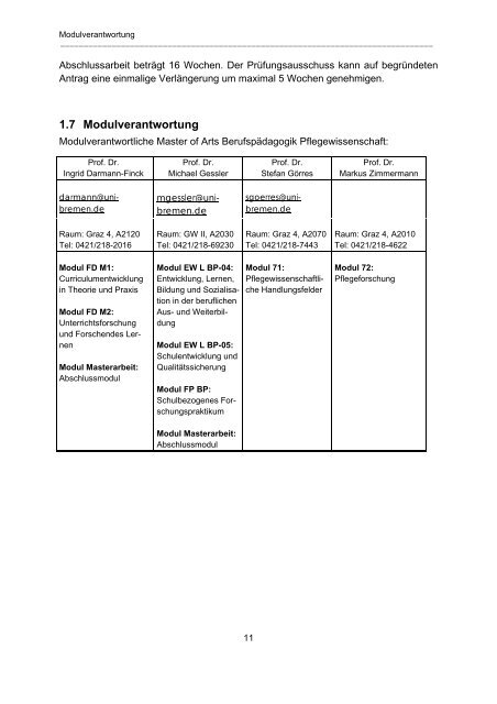 Modulhandbuch Master Berufspädagogik Pflegewissenschaft