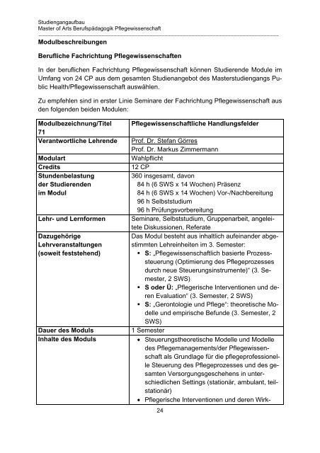 Modulhandbuch Master Berufspädagogik Pflegewissenschaft