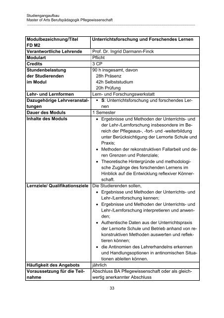 Modulhandbuch Master Berufspädagogik Pflegewissenschaft