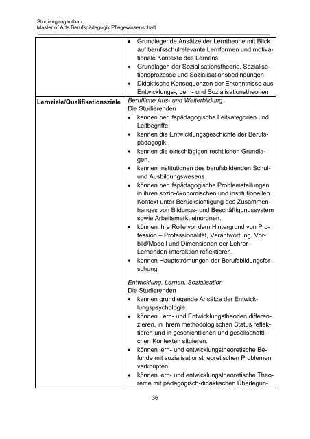 Modulhandbuch Master Berufspädagogik Pflegewissenschaft