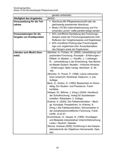 Modulhandbuch Master Berufspädagogik Pflegewissenschaft