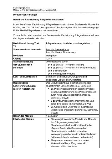 Modulbeschreibungen Master Berufspädagogik Pflegewissenschaft