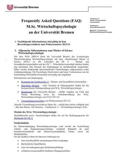 Frequently Asked Questions (FAQ) M.Sc. Wirtschaftspsychologie an ...