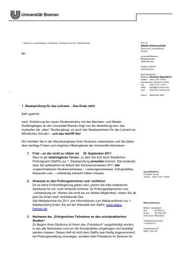 Informationsschreiben - Fachbereich 12 - Universität Bremen