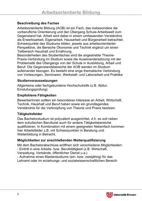 Arbeitsorientierte Bildung - Universität Bremen