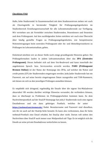 FAQ final - Fachbereich 12 - Universität Bremen