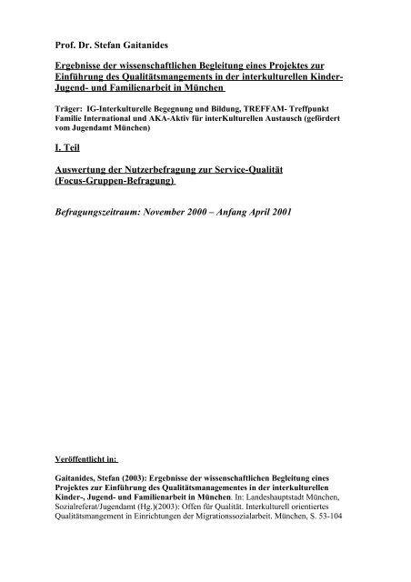 Prof. Dr. Stefan Gaitanides Ergebnisse der wissenschaftlichen ...