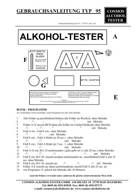 GEBRAUCHSANLEITUNG TYP 95 - Cosmos-Alkoholtester Gmbh