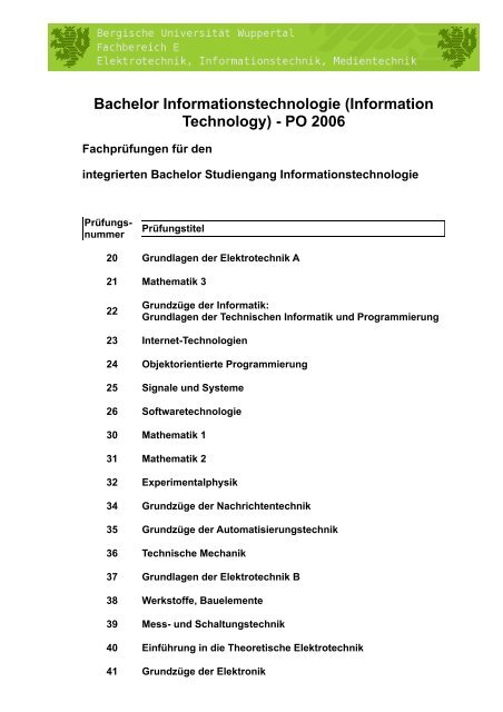 Fachprüfungsnummern Ba-IT PO2006