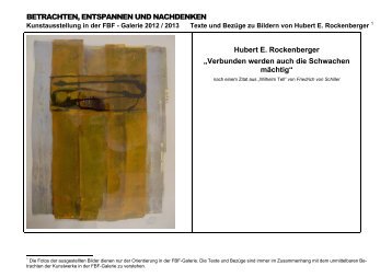 Texte und Bezüge zu Bildern von Hubert E Rockenberger in der FBF