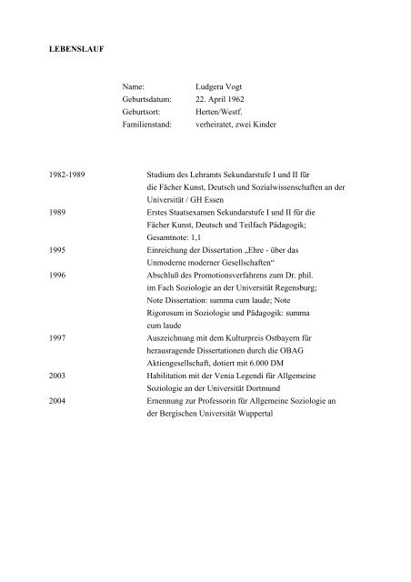 Curriculum Vitae - BERGISCHE UNIVERSITÄT WUPPERTAL