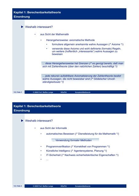 Kapitel 1: Berechenbarkeitstheorie Gliederung 1 ...