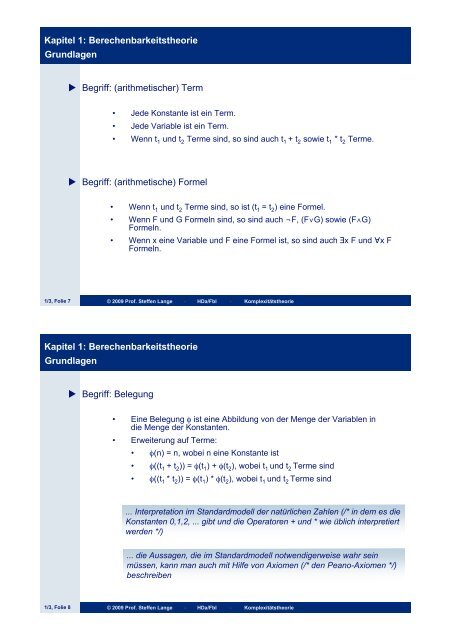 Kapitel 1: Berechenbarkeitstheorie Gliederung 1 ...