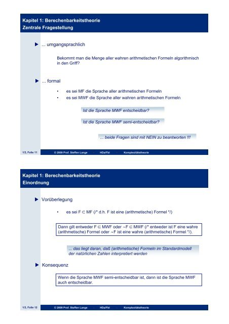 Kapitel 1: Berechenbarkeitstheorie Gliederung 1 ...