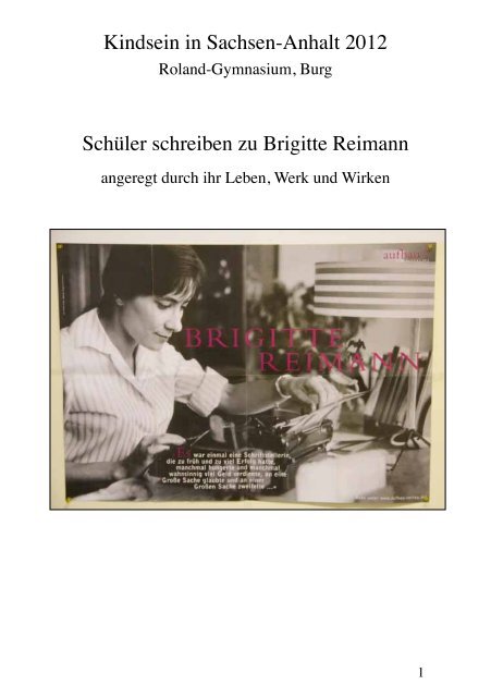 Schüler schreiben zu Brigitte Reimann - des Friedrich-Bödecker ...