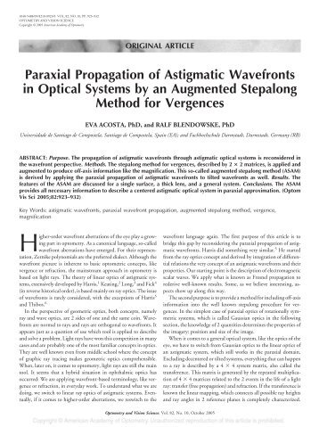 Paraxial Propagation of Astigmatic Wavefronts in Optical Systems by ...