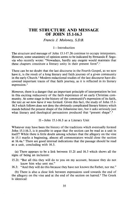 The Structure And Message Of John 151163 Fellowship For