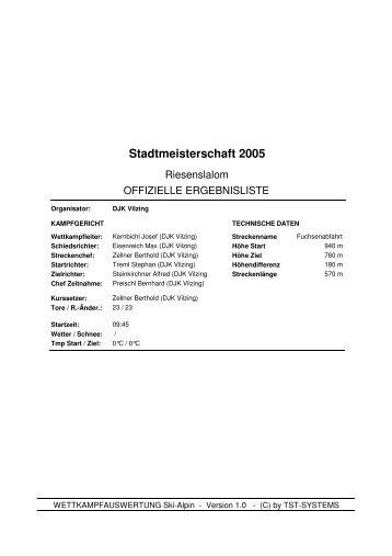 Ergebnisliste Stadtmeisterschaft 2005 - FC Chammünster