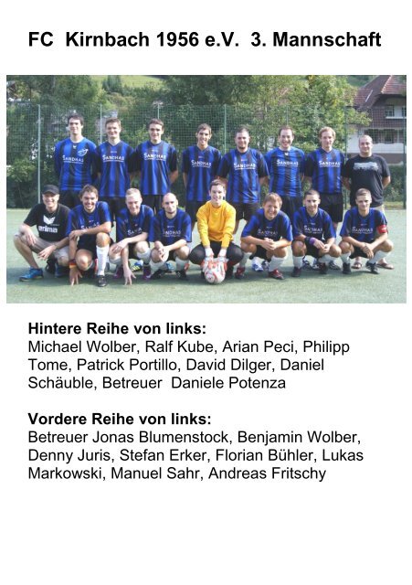 Vordere Reihe von links - FC Kirnbach 1956 eV