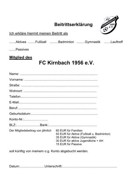 Vordere Reihe von links - FC Kirnbach 1956 eV