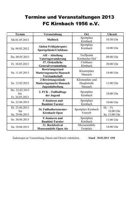 FC Kirnbach 1956 eV Saison 2012/2013