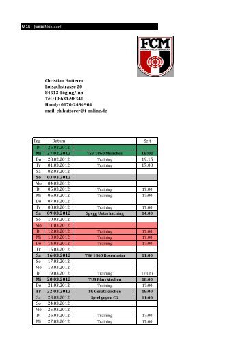 Rückrundenplan C 1 - FC Mühldorf