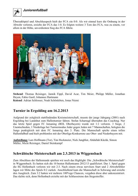 Fußball - Junioren Spielberichte - FC Stätzling