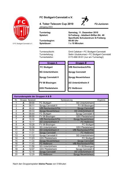 Spielplan F-2-Junioren - FC Stuttgart