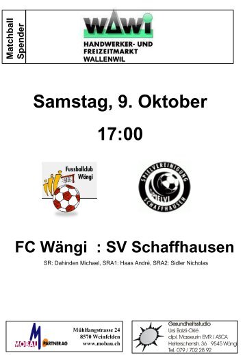 Samstag, 9. Oktober 17:00 - FC Wängi