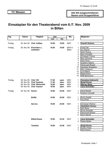 Einsatzplan-Theaterabend 09 - FC Weesen