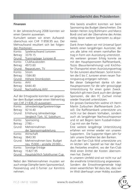 FCZ-INFO 1/2009 - FC Zuchwil