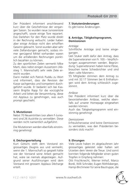 FCZ-INFO 1/2011 - FC Zuchwil