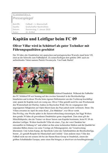 Kapitän und Leitfigur beim FC 09 Oliver Villar wird ... - FC Schüttorf 09