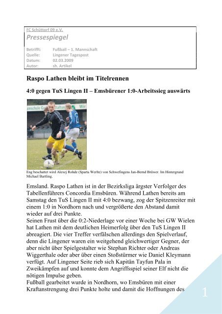 Pressespiegel - FC Schüttorf 09