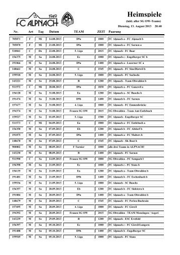 Heimspiele - beim FC Alpnach
