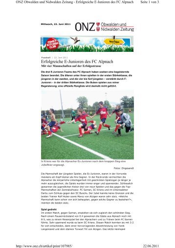 Artikel ONZ E-Junioren - beim FC Alpnach
